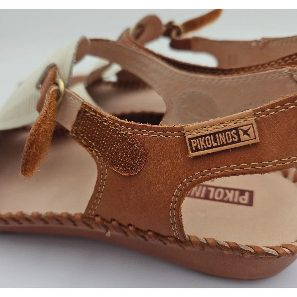 Pikolinos P. Vallarta Cream Brown Sandal Sz 9-9.5 Boho Mary Jane Cottagecore EUC